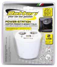 Dubultā piepīpēšanas  ligzda  +2USB portiem 1AMP POWER-STATION