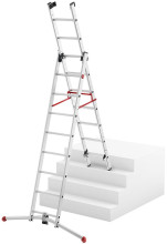 Combination stairs S100 Hailo ProfiLOT / aluminium / 2x9+1x8 steps