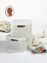 Box with lid Style M 39,3x29,3x18,7cm cream