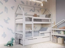 YappyKids YappyEden Art.388967 Light Grey house bunk bed 200x90cm