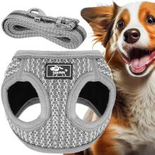 Pressure-free dog and cat harness set Springos PA0238, L 14-20 kg + 150 cm leash, grey