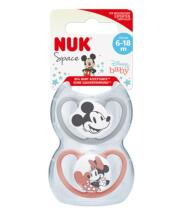 NUK 176286 Čiulptukas 6-18 silikoninis raminantis SPACE MICKEY MOUSE 2 vnt.