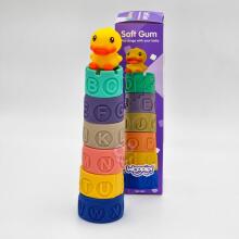 WOOPIE BABY Sensoriniai kaladėlės Dėlionės Piramidė Vandens Garsui Mokytis Abėcėlės Antis 7 vnt.