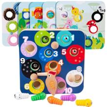 TOOKY TOY Drewniana Gra Zręcznościowa 2w1 Wyciągnij Robaczki dla Dzieci