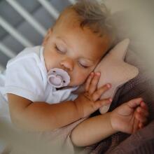 Frigg Daisy Round Latex Art.100458 Baby Pink/Soft lilac apvalus jaukas (čiulptukas) iš 100% natūralaus kaučiuko nuo 0 iki 6 mėnesių (2 vnt.)