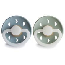 Frigg Moon Phase Round Latex Night Art.100178 Stone Blue Night/Sage Night  apvalus jaukas (čiulptukas) iš 100% natūralaus kaučiuko nuo 6 iki 18 mėnesių (2 vnt.)