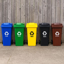 Trash Bin Container 120L Yellow Plastic with Rubber Wheels