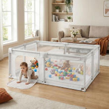 Baby Playpen 180x160 cm Dry Ball Pit Play Area Grey with Carry Bag ECOTOYS