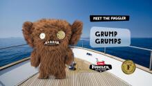 „Fuggler Gold Fuggs“ 22 cm pliušinis žaislas (Grumpy Grumps - akys), kurį pagamino ZURU - juokingas bjaurus monstras, minkštas žaislas su žmogaus formos dantimis