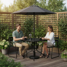 Kvadratinis lauko stalas 80 cm grūdintas stiklas su skyle parasoliui juodas MultiGarden