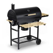 Garden charcoal grill barrel with chimney shelves + thermometer + ashtray Berdsen BD-895 black