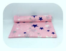 Подгузник - 22003- TETRA PRINT - EGA - GWIAZDKI - NAVY BLUE / PINK - размер 70x80 см