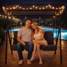 Garden swing 3-seater with a steel frame, grey, MultiGarden