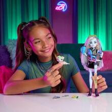 Monster High Franki Stein lėlė – trumpas megztinis, odinis sijonas ir Watzie
