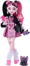 Monster High кукла Дракулаура в розовом платье с бантиками и чёрном кардигане