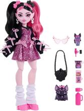 Monster High кукла Дракулаура в розовом платье с бантиками и чёрном кардигане