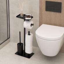 Vonios stovas tualetiniam popieriui, laikiklis, WC šepetys, lentynėlė, juodas, ModernHome
