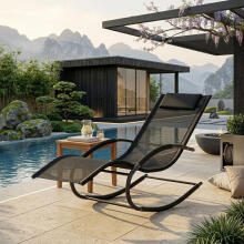 Garden lounger, zero gravity recliner, rocking chair, headrest, black, MultiGarden
