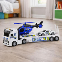 Policijos sunkvežimis, vilkikas, automobilis, sraigtasparnis, šviesos, garsai