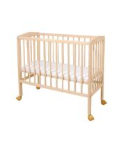 Waldin  Bedside Crib 2in1 Art.297549 Natural Wood Puidust 2-ühes võrevoodi/häll ratastel madratsiga