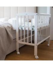 Waldin  Bedside Crib 2in1 Art.297550 White Puidust 2-ühes võrevoodi/häll ratastel madratsiga