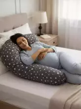 La Bebe™ Moon Satin Art.33557 Grey Reversible Extra Cotton Satin Cover for Maternity Pillow 36×185 cm