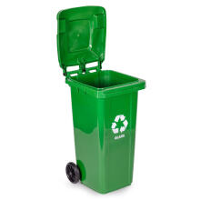 240L large wheelie bin with rubber wheels – green for glass waste
