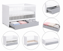 Klups Dalia Set Art.299154 White  Детская деревянная кроватка 120x60см без ящика+ кокосовый матрас 120x60x8см