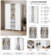 Klups Dalia Set Art.299161 White/Grey Set: Wooden baby crib (120x60 cm, without drawer) + coconut fiber mattress (120x60x8 cm) + dresser with changing top + wardrobe