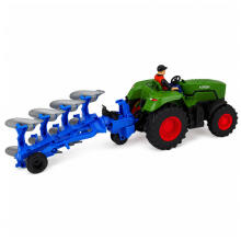 RC Tractor with Plow and Farmer Remote Controlled Lights Green 1:24