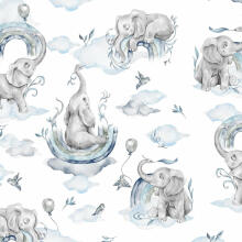 Bedding set - 6  parts - 120/90/360 - ELEPHANT in the RAINBOW - BLUE