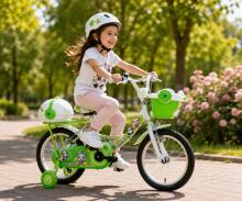 Esperia Kids Bike Panda White/Green 14' Art.9770 Vaikiškas dviratis su pripučiamais ratais ir plieniniu rėmu