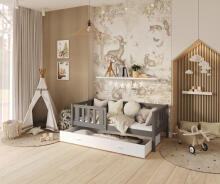AJK Bobo Art.93672 Grey Стильная молодёжная кровать со ящиком и матрасом 160x80 см